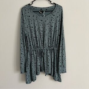 Laila Ali Dusty Blue Long Sleeve Splattered and Start Printed Tunic